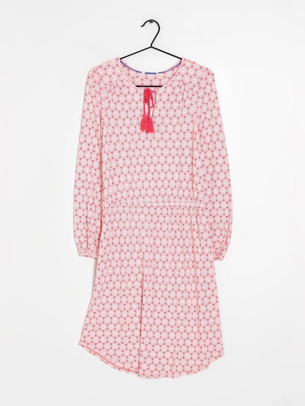 Boden Coral Print Jersey Knit Linen Blend Dress Size 4